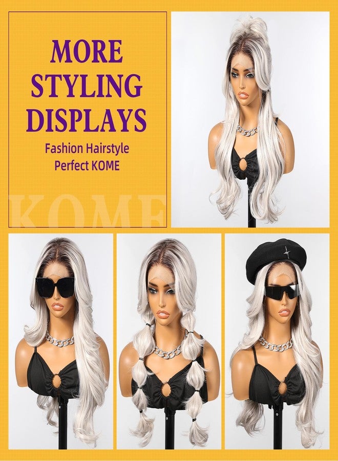 KOME Platinum Blonde Synthetic Lace Front Wig,13x4 HD Lace Layered Wave Glueless Wigs for Women Daily Use 26IN - Image 2